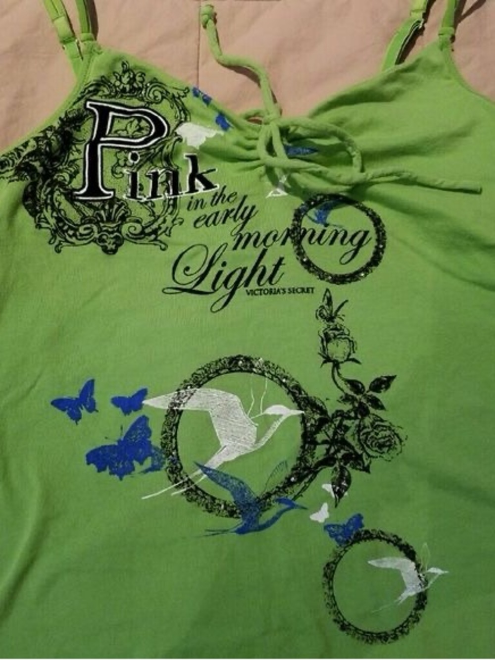 ISO! DO NOT BUY! Vintage Victoria's Secret PINK Light Green Graphic Camisole